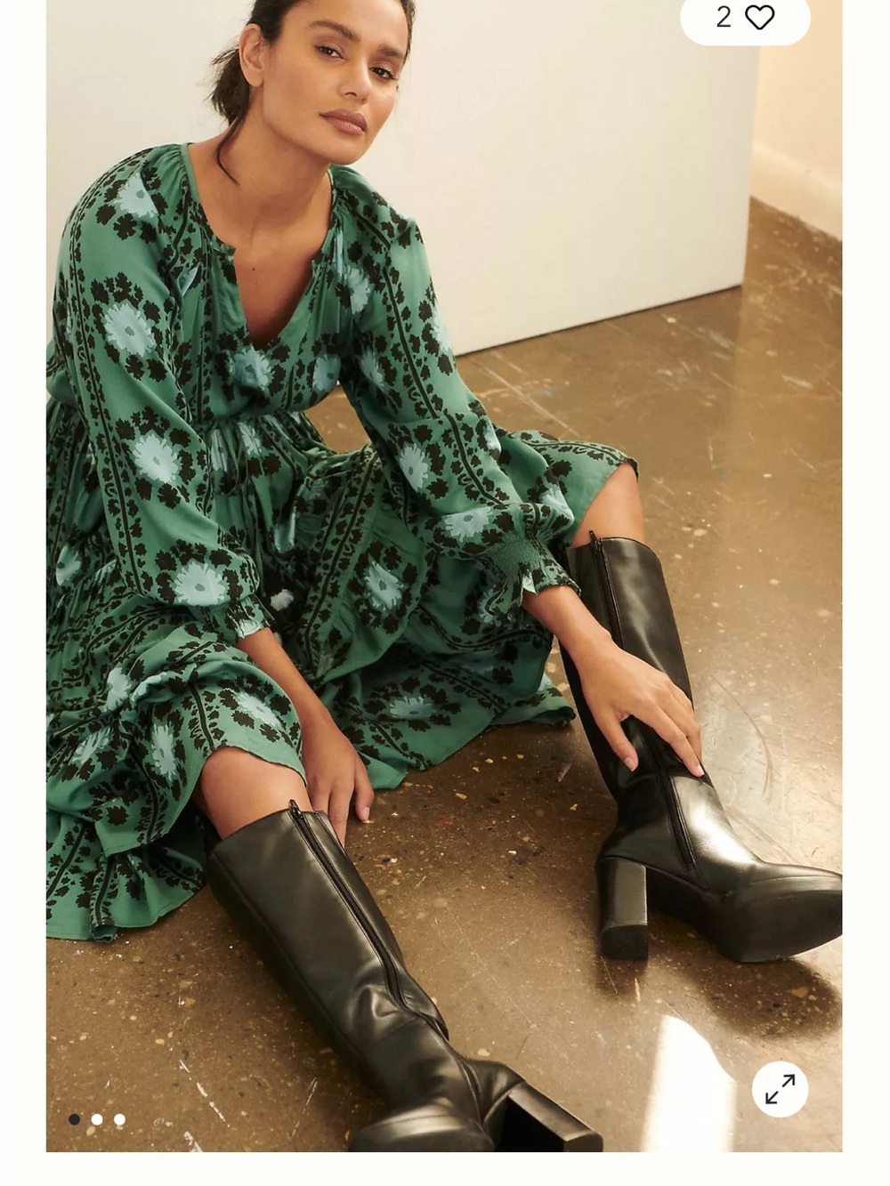 Omika Emerald Floral Tiered Maxi Dress with Long Sleeves X SMALL